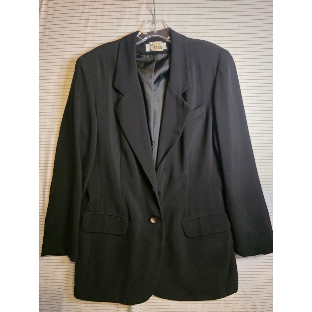 1329 Vintage Bice Blk Button Blazer Structured Shoulder Professional Jacket